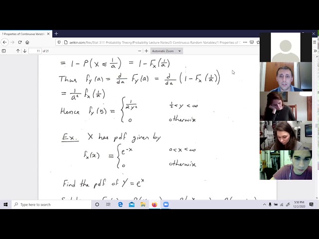 F20 Probability Lecture 28: Expectation and Variance of Continuous Random Variables