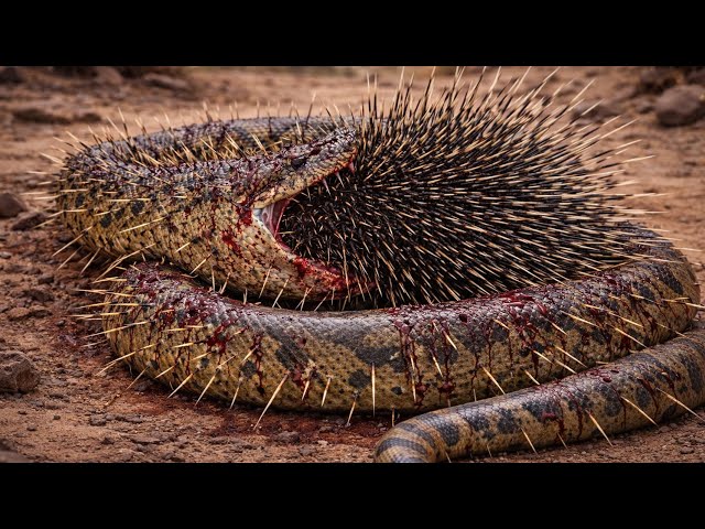 Giant Anaconda vs Spiky Porcupine Desert Survival Battle 8K