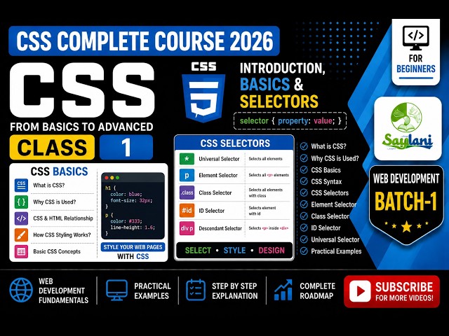 CSS Complete Course 2026 | Class 1 | CSS Introduction, Basics & Selectors | Urdu/Hindi