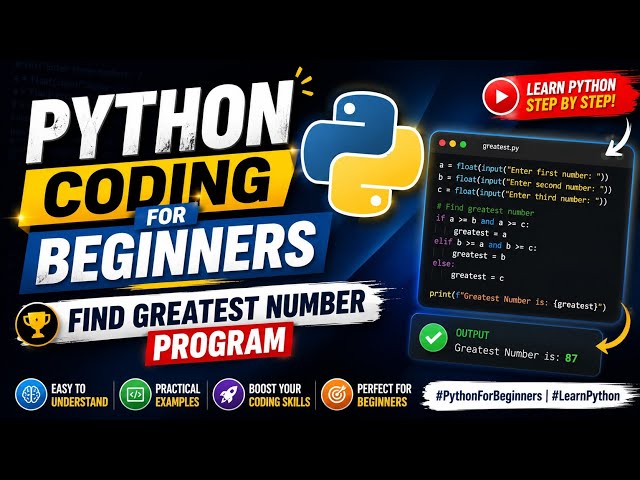 Python Coding for for Beginners | Find Greatest Number Program #PythonForBeginners #LearnPython