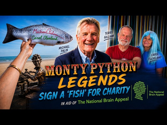 Monty Python Michael Palin + Terry Gilliam sign A FISH for Charity - The National Brain Appeal