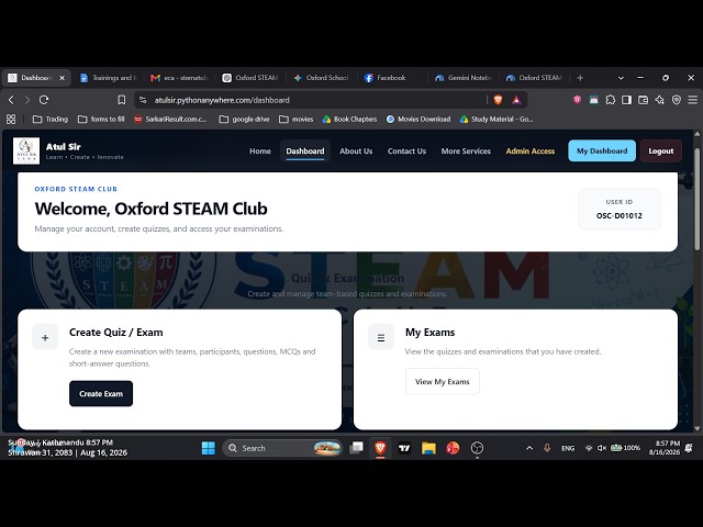 Demonstration of Quiz/Exam Creation Model using AI and Vibe Coding Atul Sir by Oxford STEAM Club