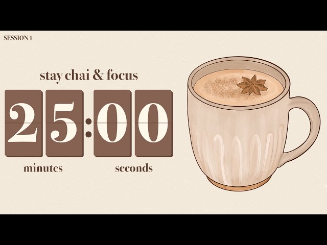 25/5 Pomodoro Timer ☕ 2 Hours | No Music, Flip Clock + SFX | Toasted Spice Chai Latte