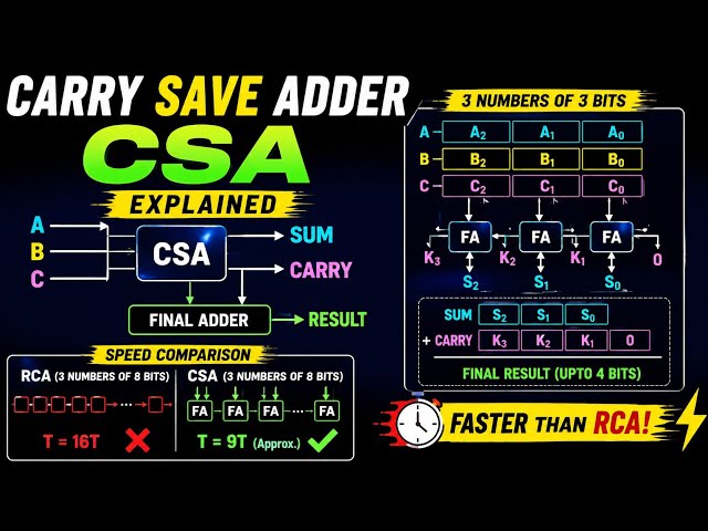 Carry Save Adder (CSA) | 3-Bit Example & Speed Comparison with RCA | Digital Electronics
