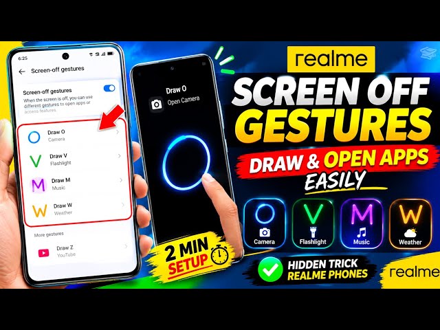 Realme Screen Off Gestures: Draw to Open Apps Easily || Draw O for Camera — Super Fast