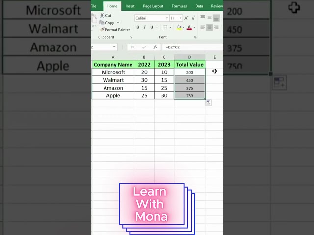 Excel Formula for Total Amount Calculation | Easy Excel Tutorial for Beginners