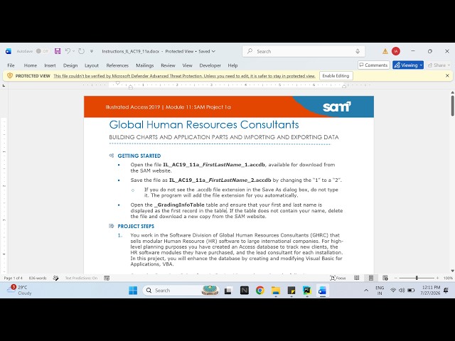 Illustrated Access 2019 | Module 11: SAM Project 1a Global Human Resources Consultants