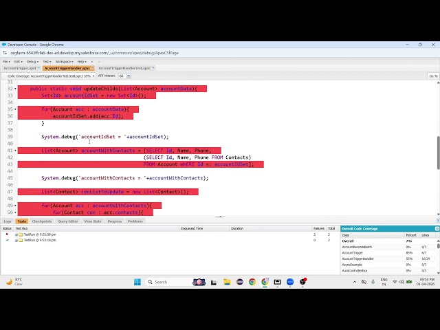 Implementing Test Classes, Code Coverage - (01-04-26)