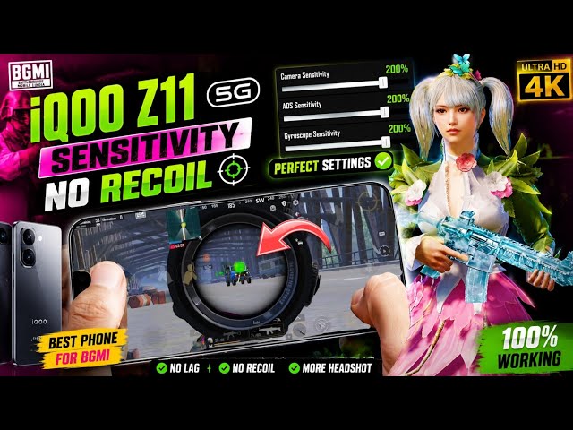 IQOO Z11 5G zero recoil sensitivity settings 🔥 zero recoil sensitivity code today | bgmi zero recoil
