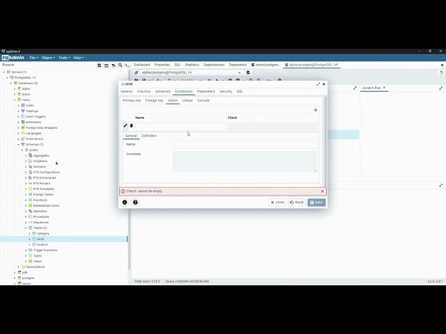 15 การสร้าง CheckConstraints ด้วย PGadmin GUI