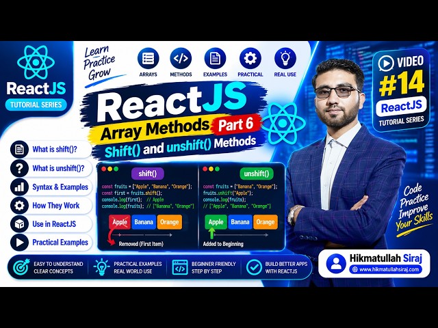 ReactJS Day 14 | Part 6 – Array Methods | Shift() & Unshift() Methods | Pashto