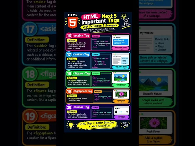 HTML Next 5 Important Tags 16 to 20 | HTML Tags with Examples