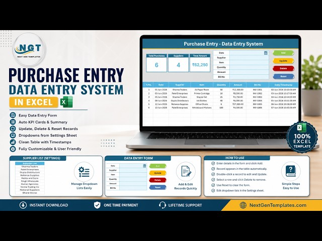 Purchase Entry Data Entry System in Excel