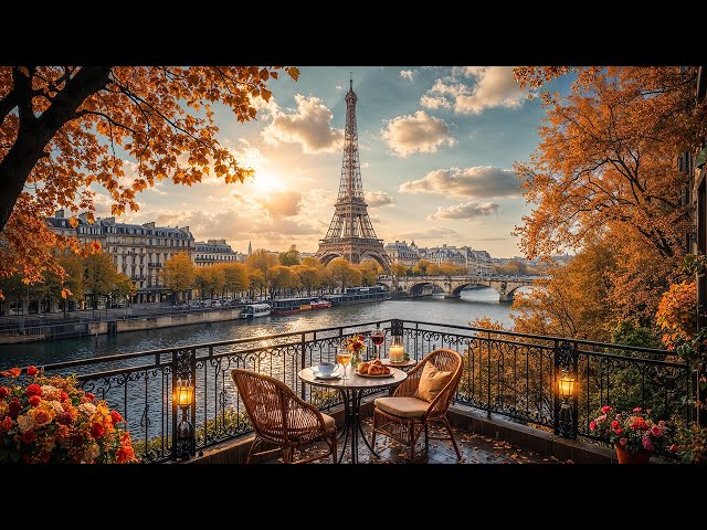Paris Autumn Balcony Café Jazz Evening | Soft Jazz Music for Study, Reading & Calm Focus