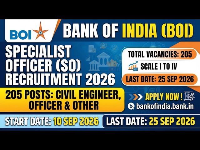 Bank of India SO Recruitment 2026 for 205 Posts - Apply Online Now!
