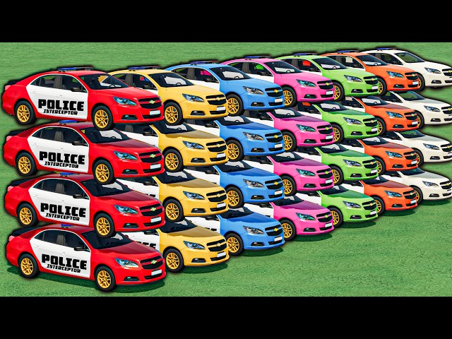 100+ COLORFUL POLICE CAR MEGA STACK ! CRAZY VEHICLE ACTION ! FS22
