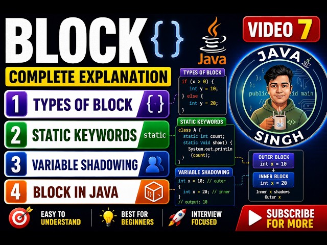 7. Java Block Complete Tutorial | Static Block, Instance Block & Variable Shadowing