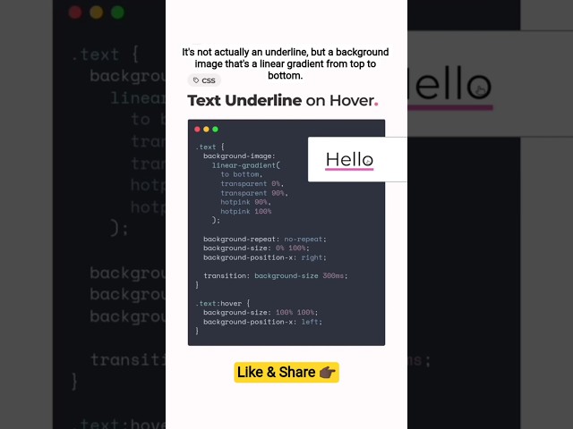 🖍 Text Underline on Hover #css #javascript #html #webdevelopment #how #tips #coding #animation #ai