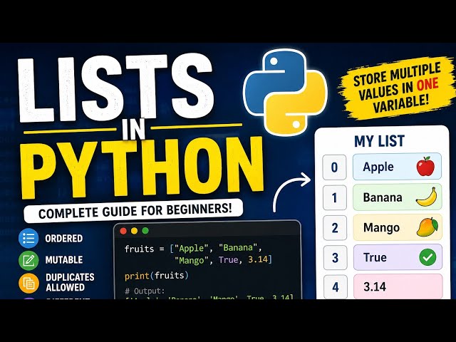 Lists in Python Explained 🔥 | Ordered, Mutable & Data Types | Python for Beginners