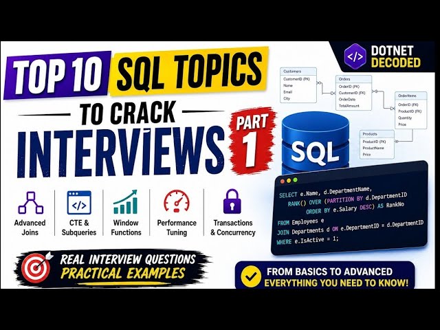 Top 10 SQL Interview Topics to Crack Interviews | Part 1 |Joins, CTE, Window Functions & SQL Queries