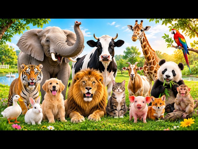 Cute Animal Sounds for Kids🐈🐕🐒| Real Animal Sounds for Toddlers| Learn wild & Farm Animals | 4K
