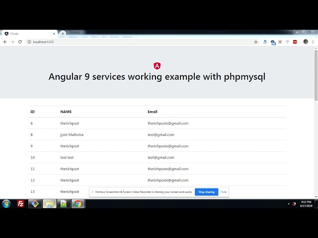 Angular 9 services with php mysql backend data