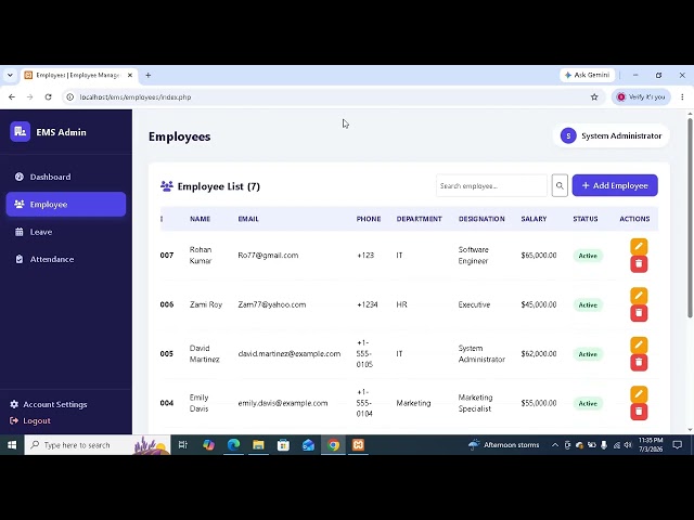 Complete Employee Management System with MySQL Database