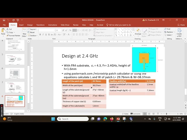 Rectangular Microstrip patch antenna simulation with inset feed at 2.4GHz using CST simulation tool