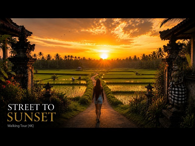 Exploring the Way from Local Life to Golden Rice Fields at Sunset: Ubud | Walking Tour [4K]