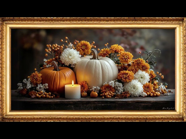 Autumn Pumpkin Floral Art Halloween 4k | Slideshow | Art Framed Screensaver | Art for Your TV