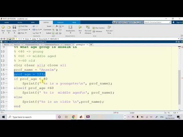 fprintf with an if statement