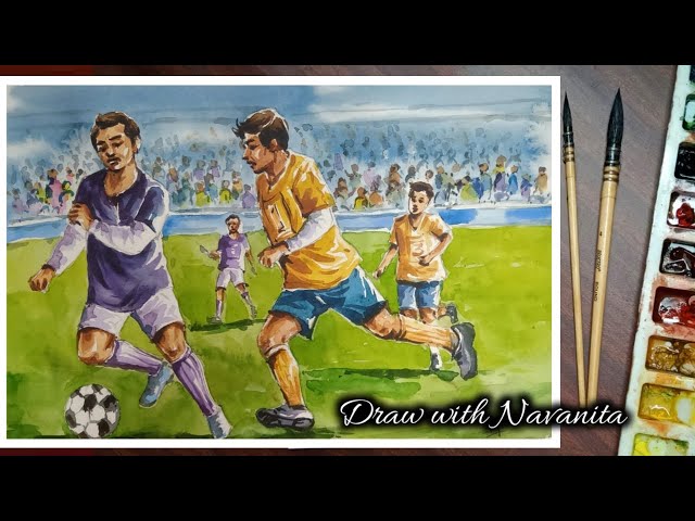 How to Draw Football Game Drawing /Football Memory Drawing/Watercolour painting/Online class demo