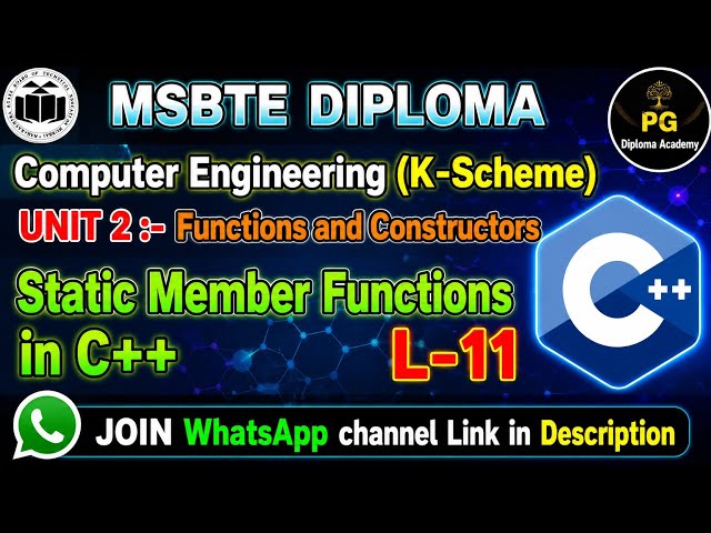 OOP Using C++ Unit 2 Lecture 11 Static Member Functions in C++ Syntax, Programs & Examples MSBTE 