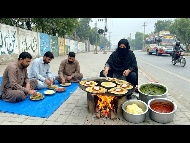 INSPIRING POOR WOMAN 😱 SELLING PAKISTANI DESI Foods | SAAG| ALOO PARATHA| Pakistani ICONIC BREAKFAST