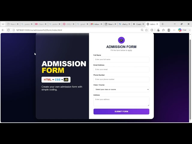 Coad to create admission form