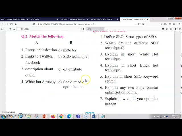12th HSC SCIENCE IT L-2 INTRODUCTION TO SEO(SEARCH ENGINE OPTIMIZATION) SOLVED EXERCISE WITH ANSWER.
