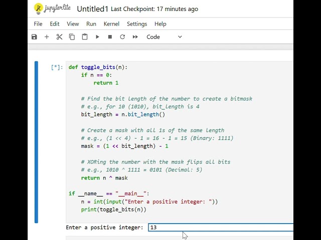 Toggle Bits of a number | Code | Python |