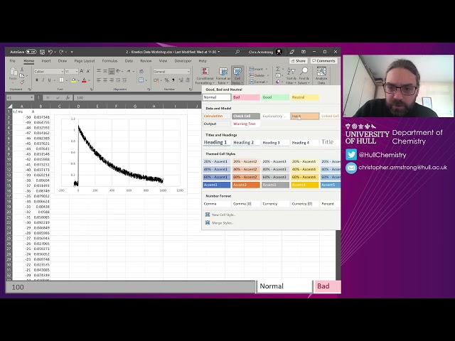 Sampling chemical kinetics data with SEQUENCE() and dynamic arrays in Excel 365