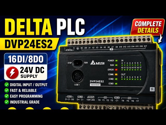 Delta DVP24ES2 PLC Complete Details | 16DI/8DO | Wiring & Connections 🛑