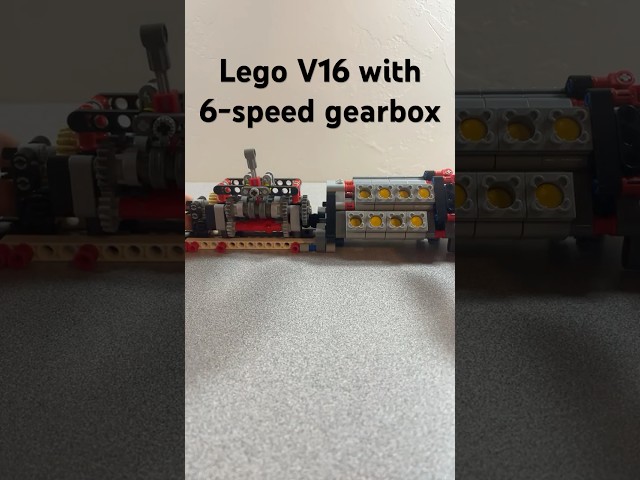 Lego V16 with 6-speed gearbox test #lego #legoengine #simplymybuilds #legomotor #legoparts