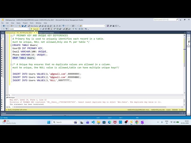 Primary Key vs Unique Key in SQL Server | Differences with Real-Time Examples