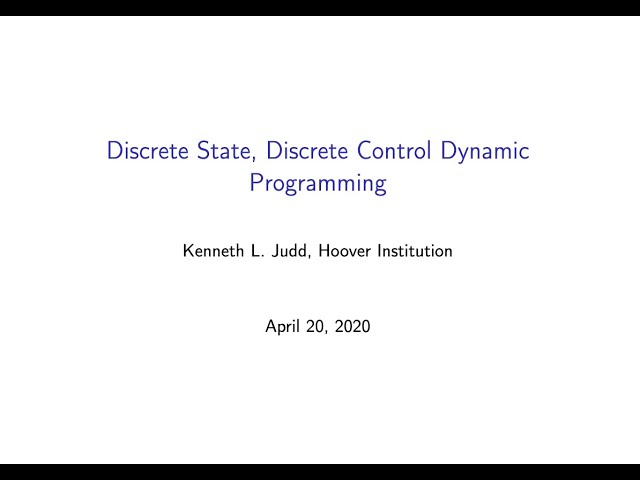 Dynamic programming-discrete state (Ken Judd Numerical Methods in Economics Lecture 16)