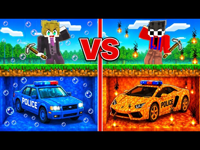 WATER vs LAVA Police Car Mine Battle in Minecraft!