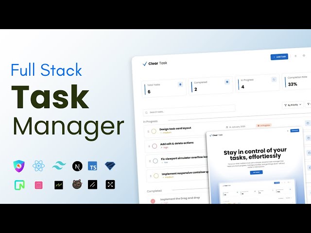 Build a Full Stack Task Manager App Using React, Typescript, Tailwind Css, and Next Js