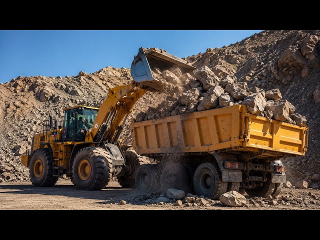 HEAVY LOADER OVERLOADING DUMPER WITH HUGE ROCKS | EXTREME STONE LOADING