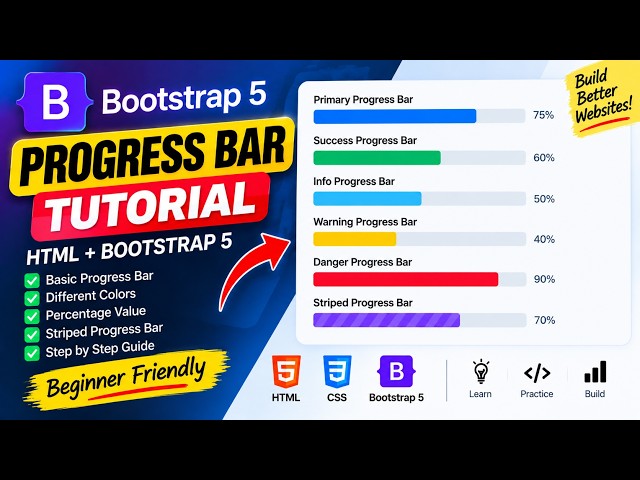 Bootstrap Progress Bar Tutorial 🔥 | Create Progress Bar (HTML + Bootstrap 5)