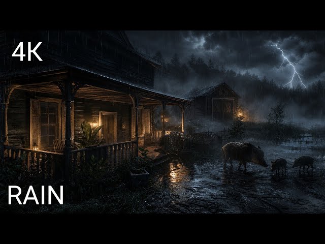 Farmhouse Metal Roof Heavy Rain & Rumbling 🌧️ 10 Hours No Ads • Calming Storm for Relaxation