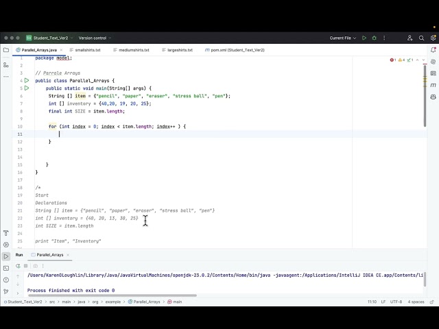 Mod 09 CIS125 Java Code for Parallel Arrays