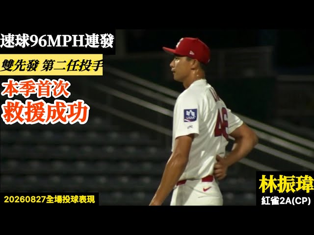 20260827林振瑋(紅雀2A)後援逐球｜本季首次救援成功！雙先發第二任投手,3.2局1K失2分,拿下救援點