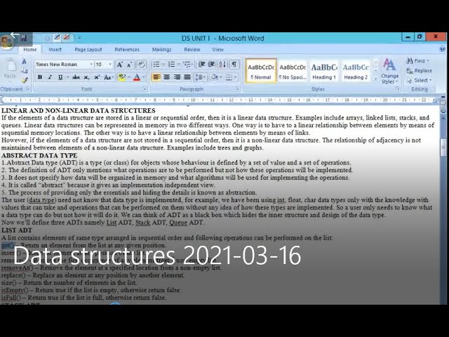 MCA Data Structures Class1 16-03-2021